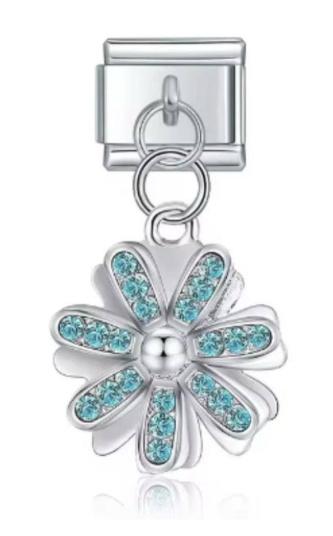 Charm Italiano Flor Plateda & Azul