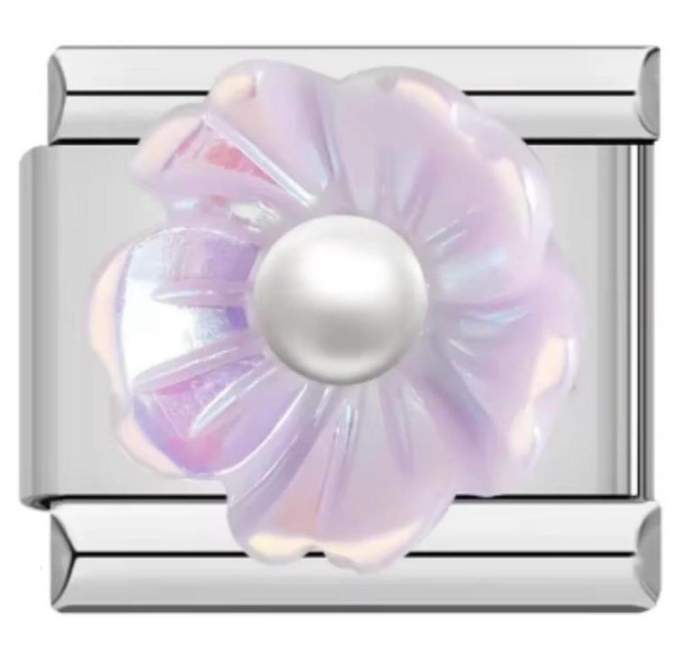 Charm Italiano Flor Morada Con Perla