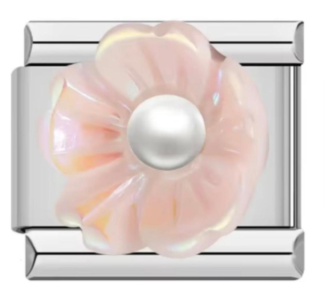 Charm Italiano Flor Rosa Con Perla