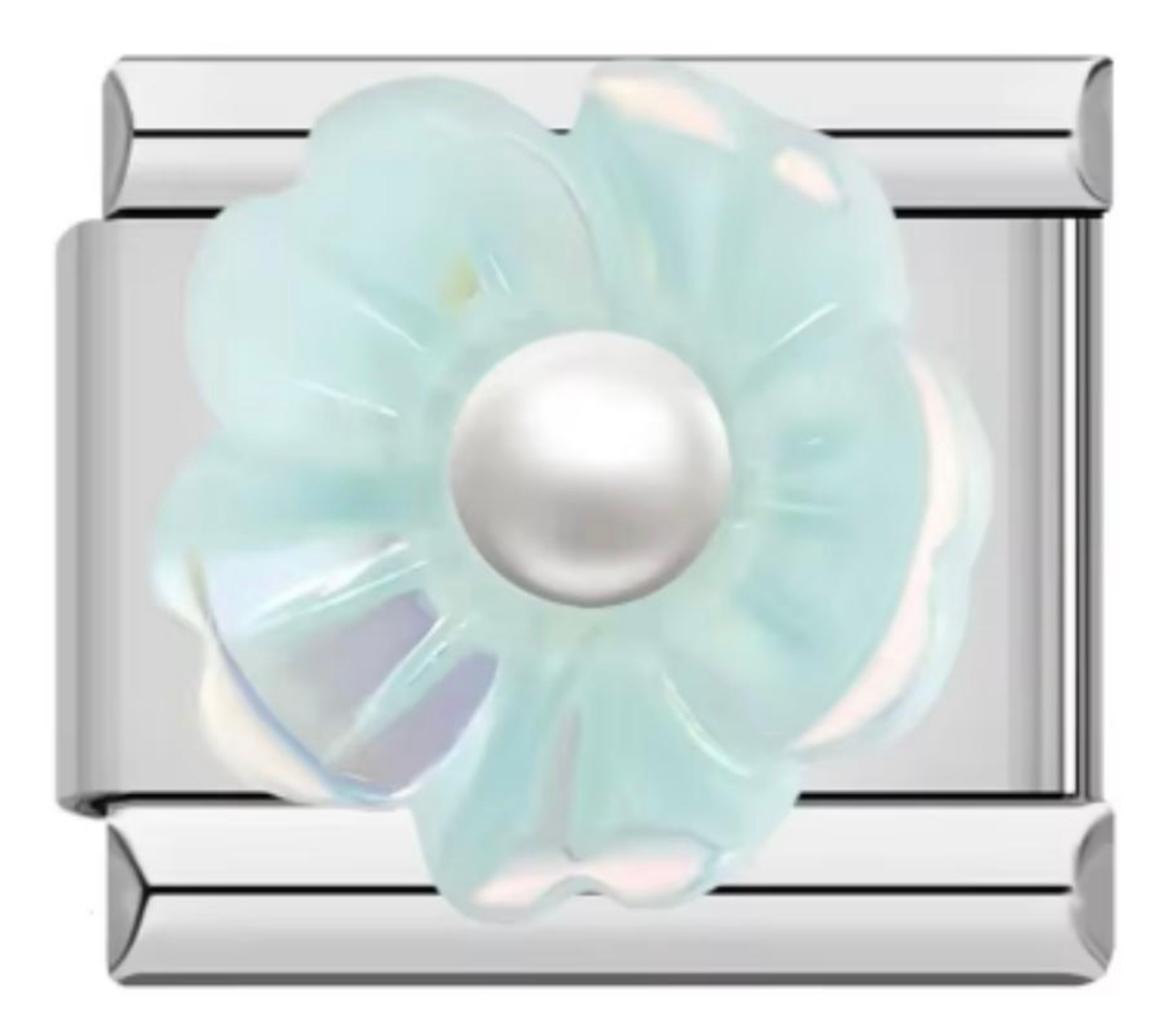 Charm Italiano Flor Azul Con Perla