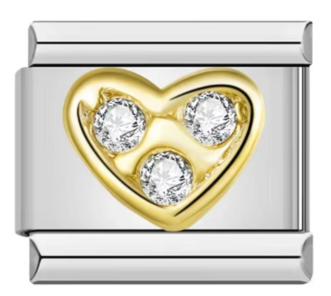 Charm Italiano Corazón & Piedras Plateadas