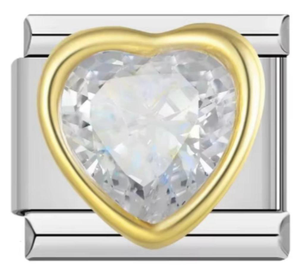 Charm Italiano Piedra Corazón Plateado