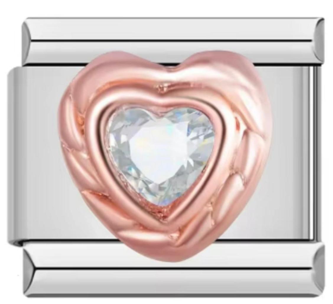 Charm Italiano Piedra Corazón Plateado