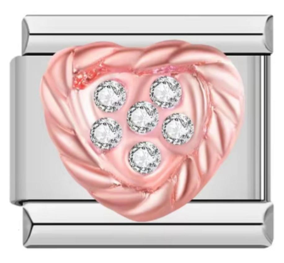 Charm Italiano Corazón Rosa & Piedras Plateadas