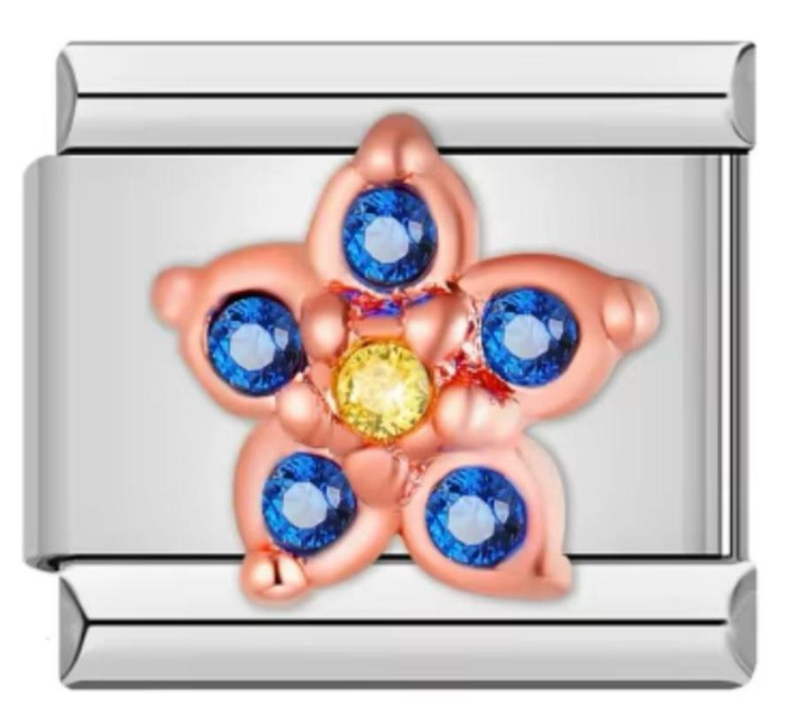 Charm Italiano Flor Rosa & Piedras Azules