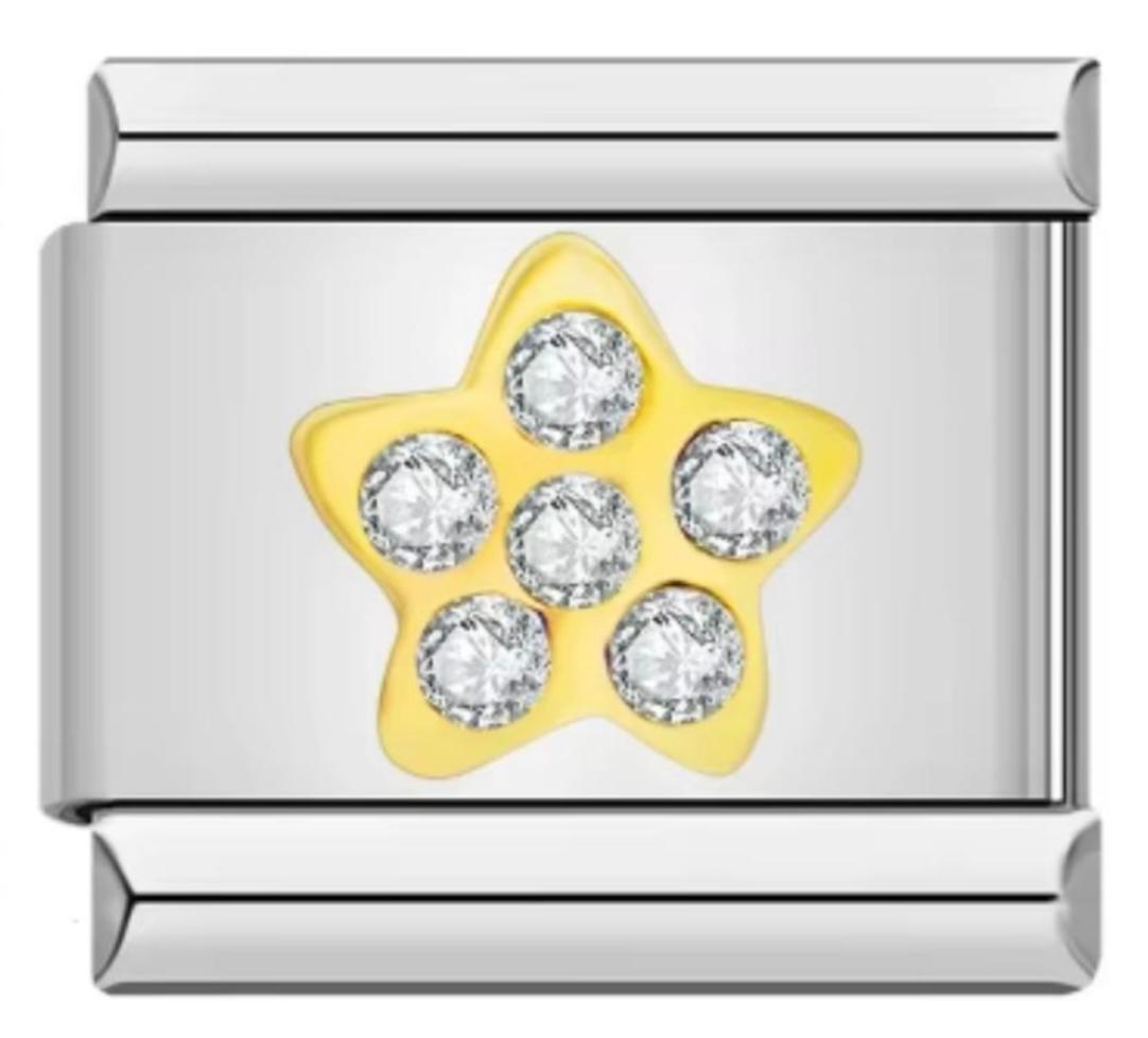 Charm Italiano Flor Dorada & Piedras Plateadas