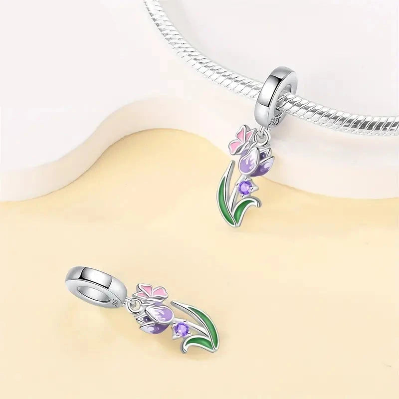 Charm Tulipán Morado y Mariposa