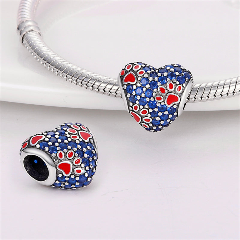 Charm Corazon Huellitas de Perro Diamantadas