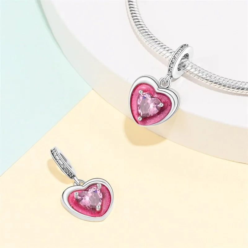 Charm Corazón con Cristal Rosa