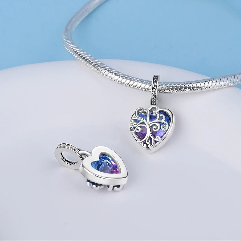 Charm Corazón Morado y Árbol de la Familia