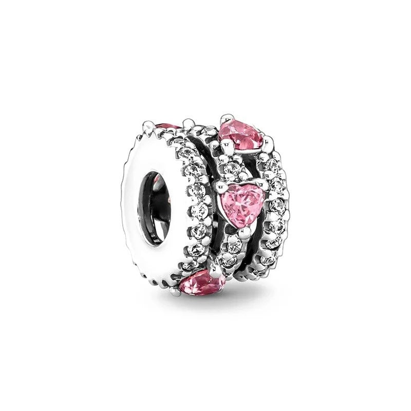 Charm Abalorio de Corazones Rosas