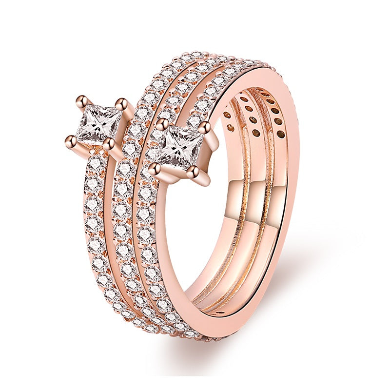 Anillo Doble Estrella Diamantado Oro Rosa