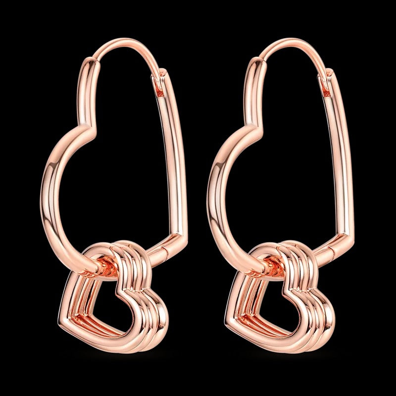 Aretes Triple Corazón Dorado Rosa