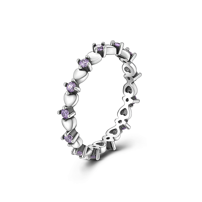 Anillo Corazon y Piedra Morada