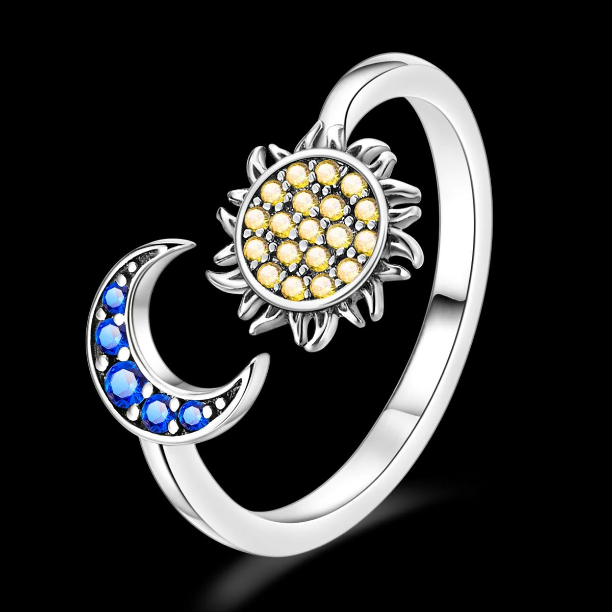 Anillo Sol y Luna Diamantado Ajustable – Charm Factory
