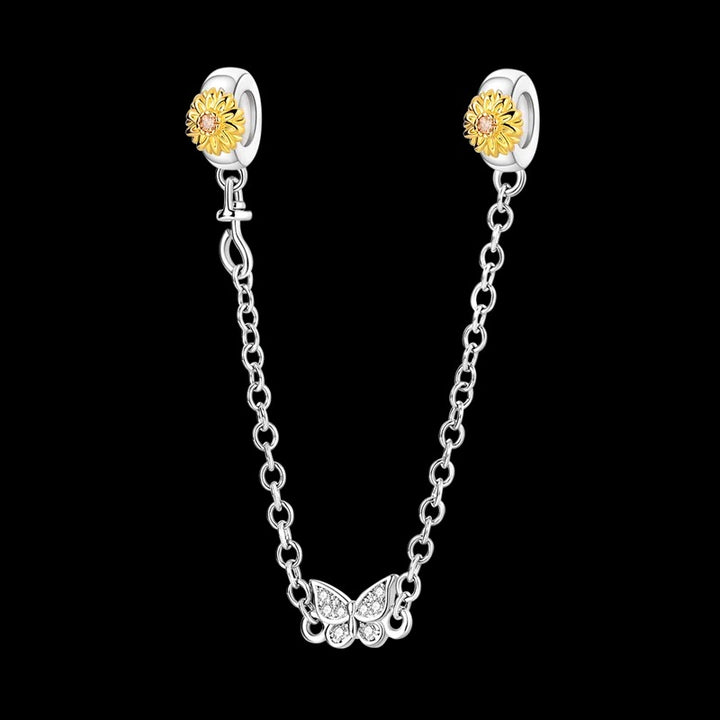 Cadena de Seguridad Mariposa y Girasoles Dorados