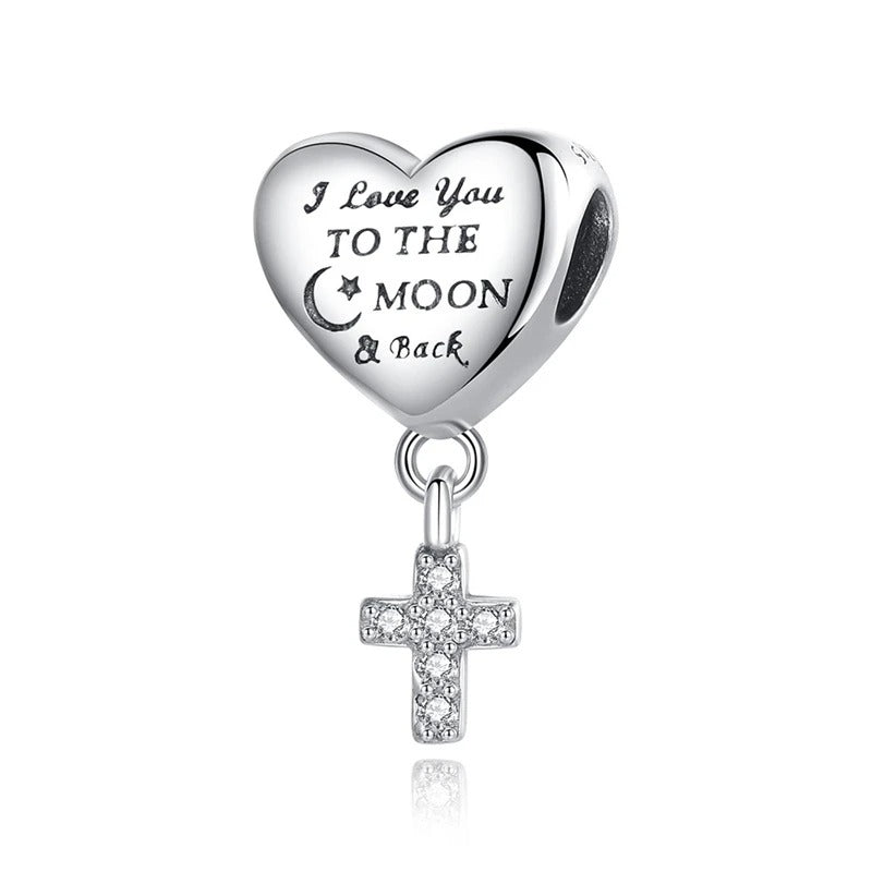 Charm Corazón y Cruz "I Love You To The Moon & Back"