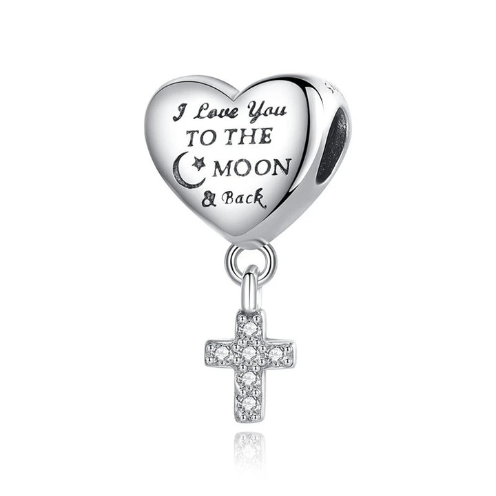 Charm Corazón y Cruz "I Love You To The Moon & Back"