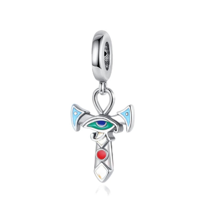 Charm Cruz Egipcia Azul y Ojo "ankh"
