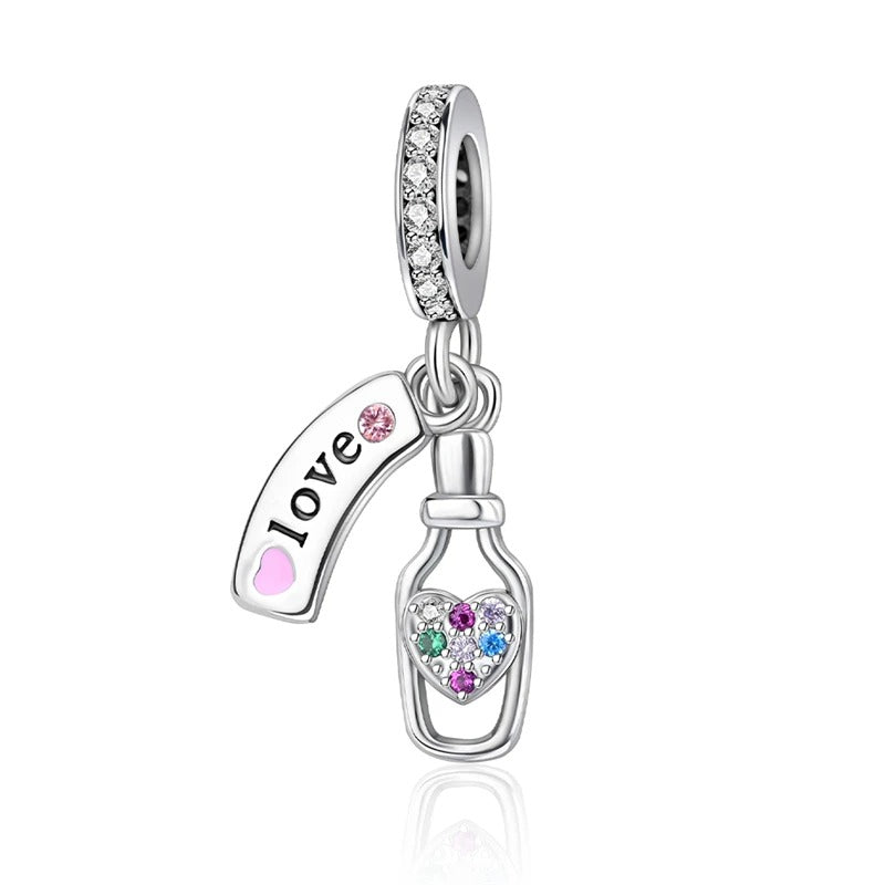 Charm Botella de Corazón y Love