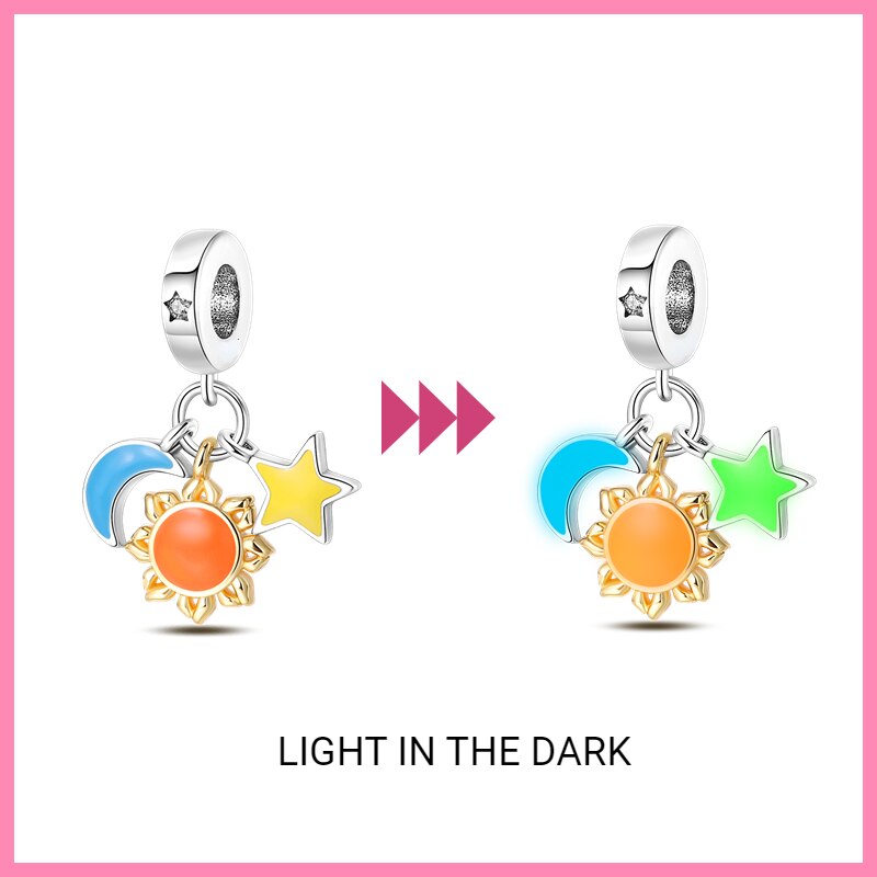 Charm Luna, Sol y Estrella Fluorescente