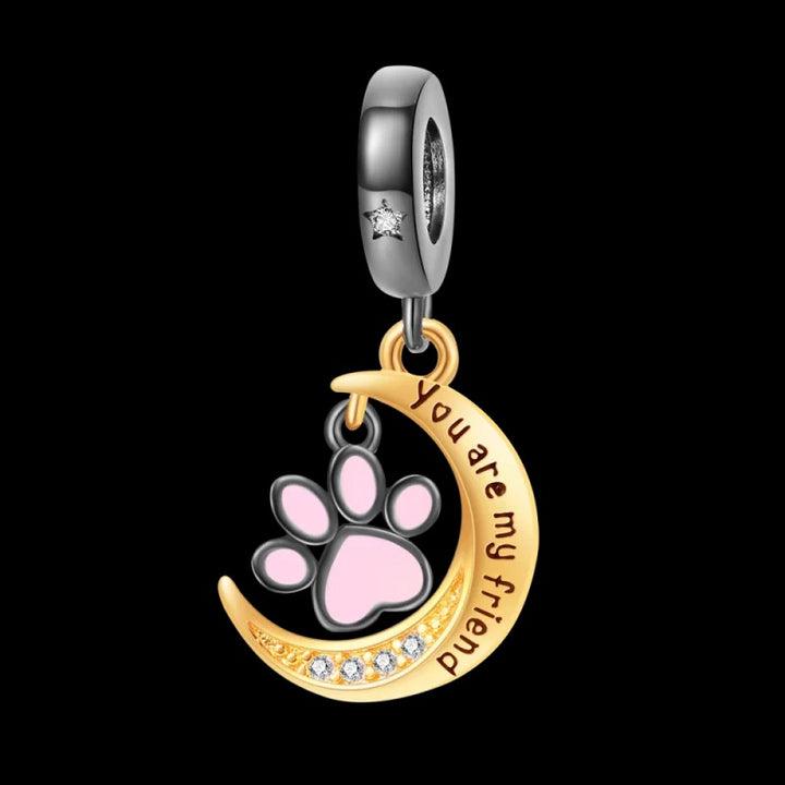 Charm Huella de Felino y Luna Dorada "You Are My Friend"