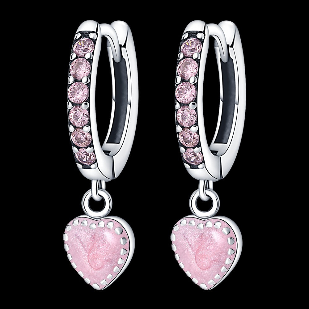 Aretes de Corazon Rosa Diamantado