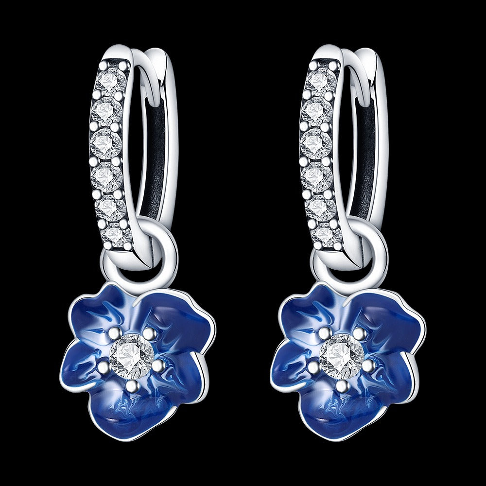 Aretes Flor Azul Diamantada