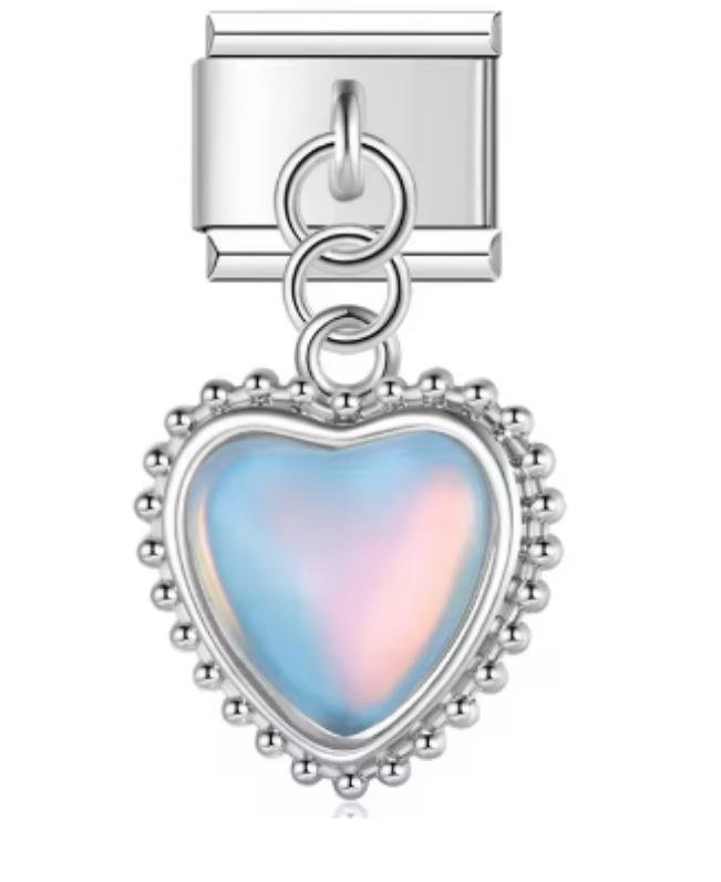 Charm Italiano Corazón Colgante Azul & Rosa