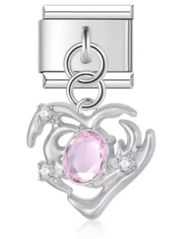 Charm Italiano Corazon Con Piedra Rosa