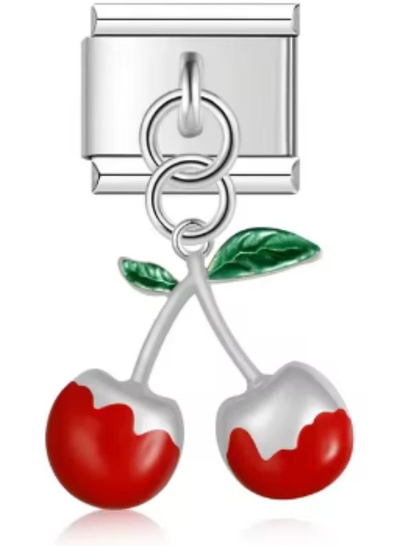 Charm Italiano Plateado Cereza Roja