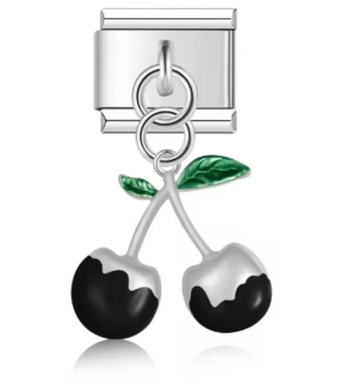 Charm Italiano Plateado Cereza Negra