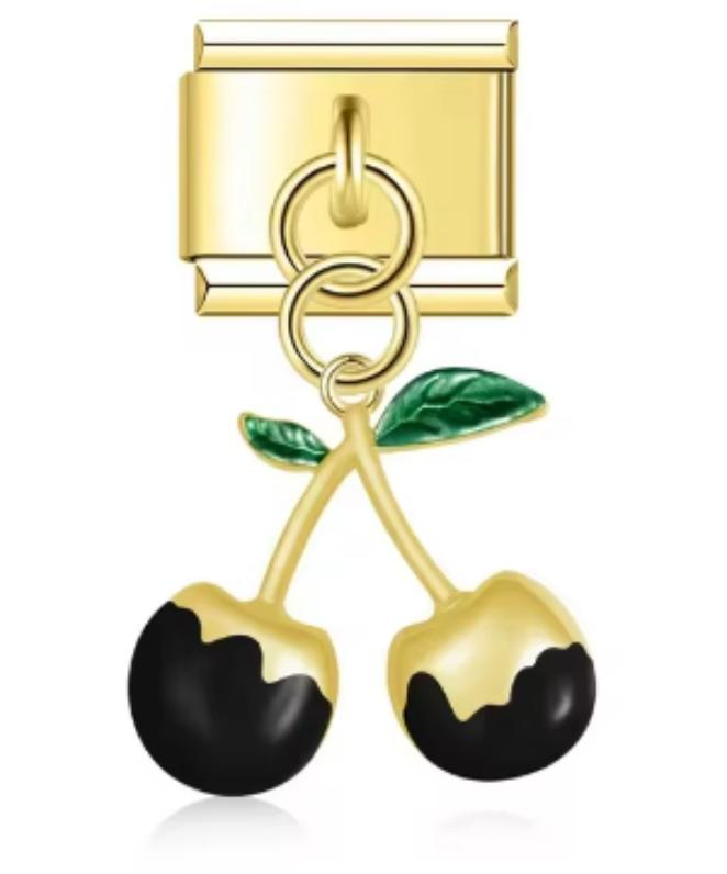 Charm Italiano Dorado Cereza Negra