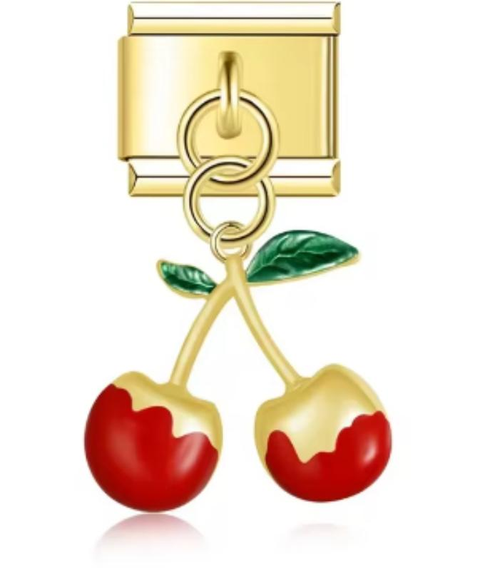 Charm Italiano Dorado Cereza Roja