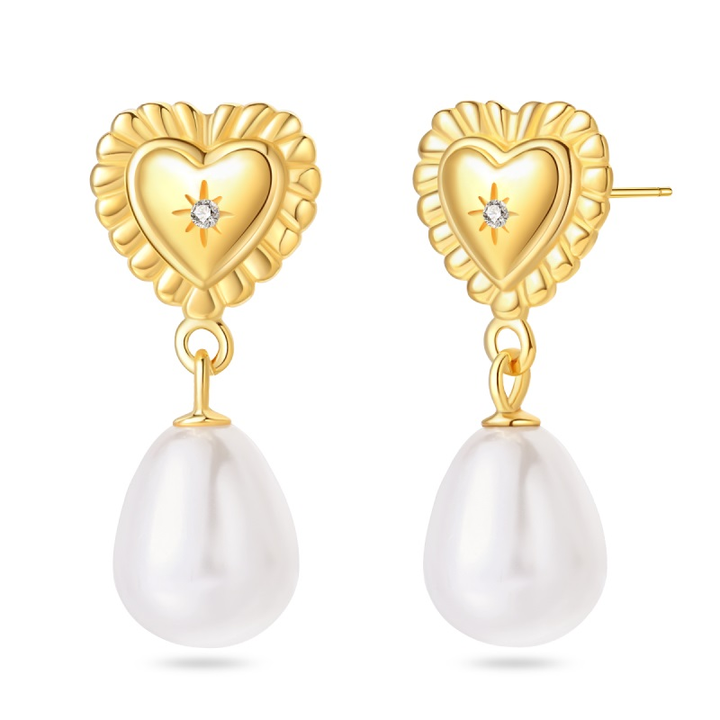 Aretes Corazón de Estrella y Perlas