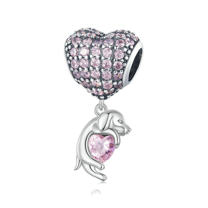 Charm Corazon Brillante Rosa & Perrito