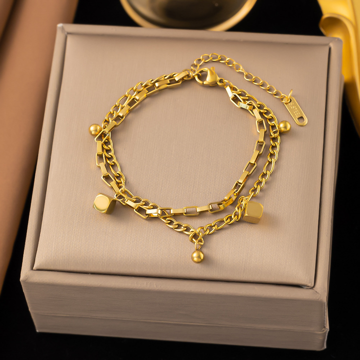 Brazalete Doble Cubo Dorado