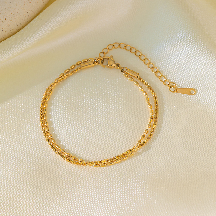 Brazalete Cadena de Cuerda & Bolitas Dorado