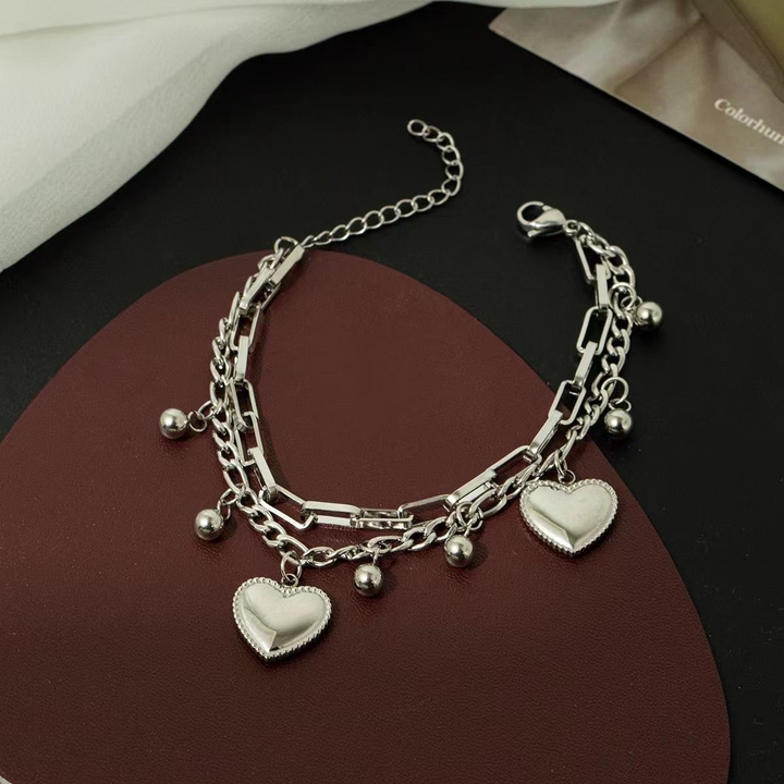 Brazalete Doble Corazon Plateados