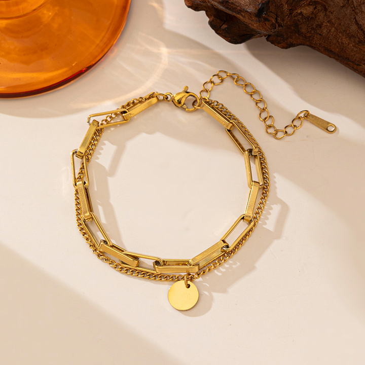 Brazalete de Eslabones de Cadena Doble Dorado