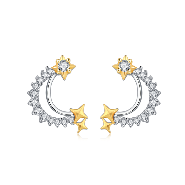 Aretes Luna de Cristal y Estrellas Doradas