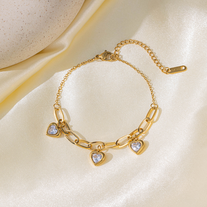 Brazalete Corazones Diamantes Blancos