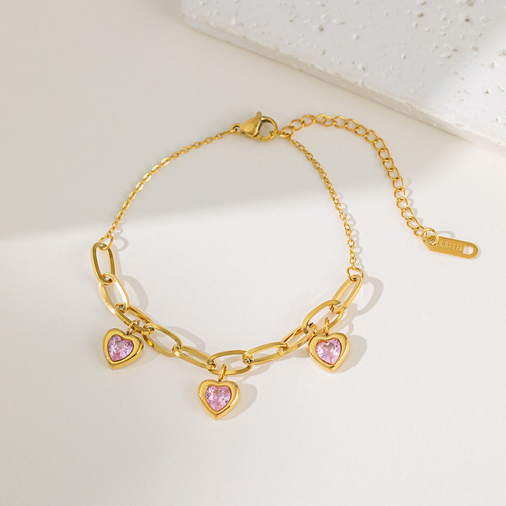 Brazalete Corazones Diamantes Rosas