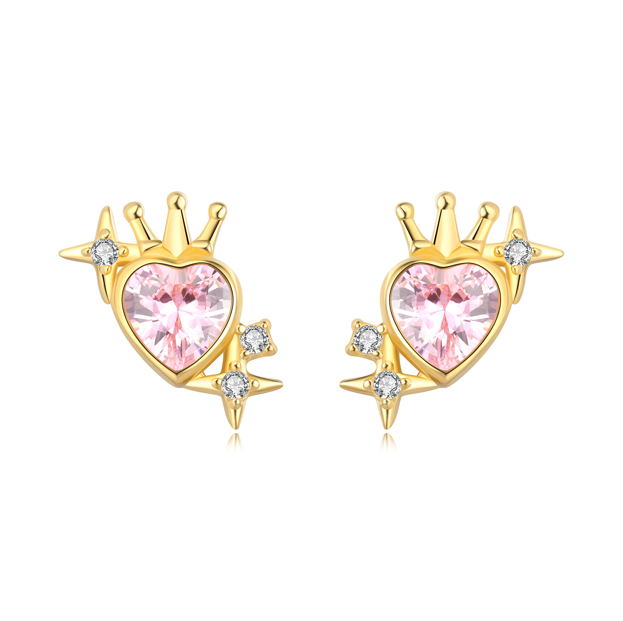 Aretes Corazón Rosa y Corona