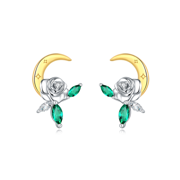 Aretes Luna y Rosa Blanca