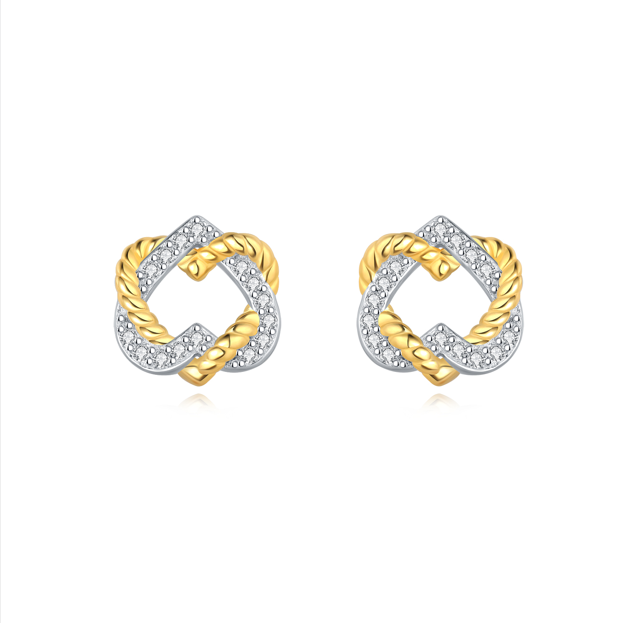 Aretes Doble Corazón de Cristal y Dorado