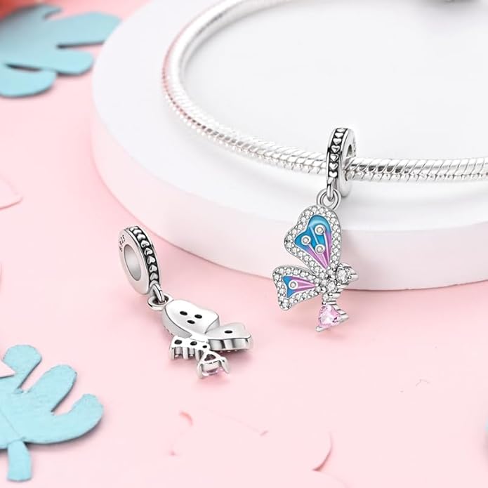 Charm Mariposa Diamantada y Corazón Rosa