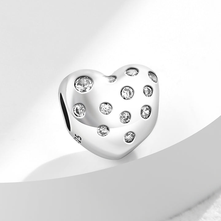 Charm Corazon Plateado Con Brillos