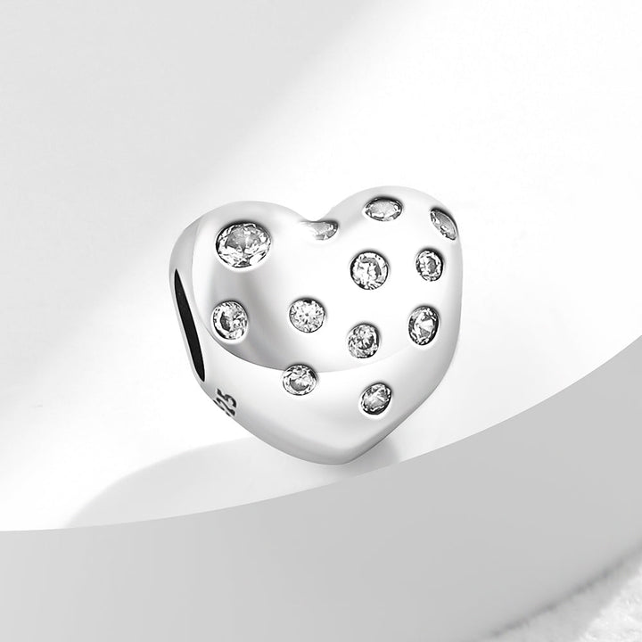 Charm Corazon Plateado Con Brillos