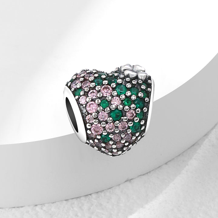 Charm Corazon Diamantado Rosa Y Verde